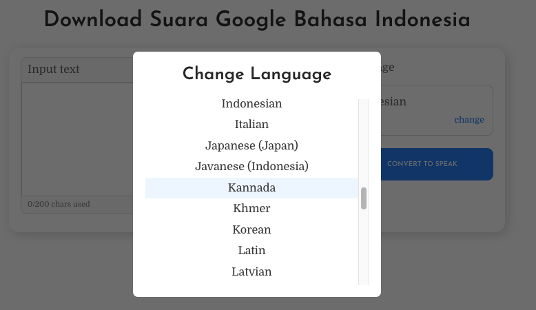 Pilih bahasa yang diinginkan di kolom Select language.